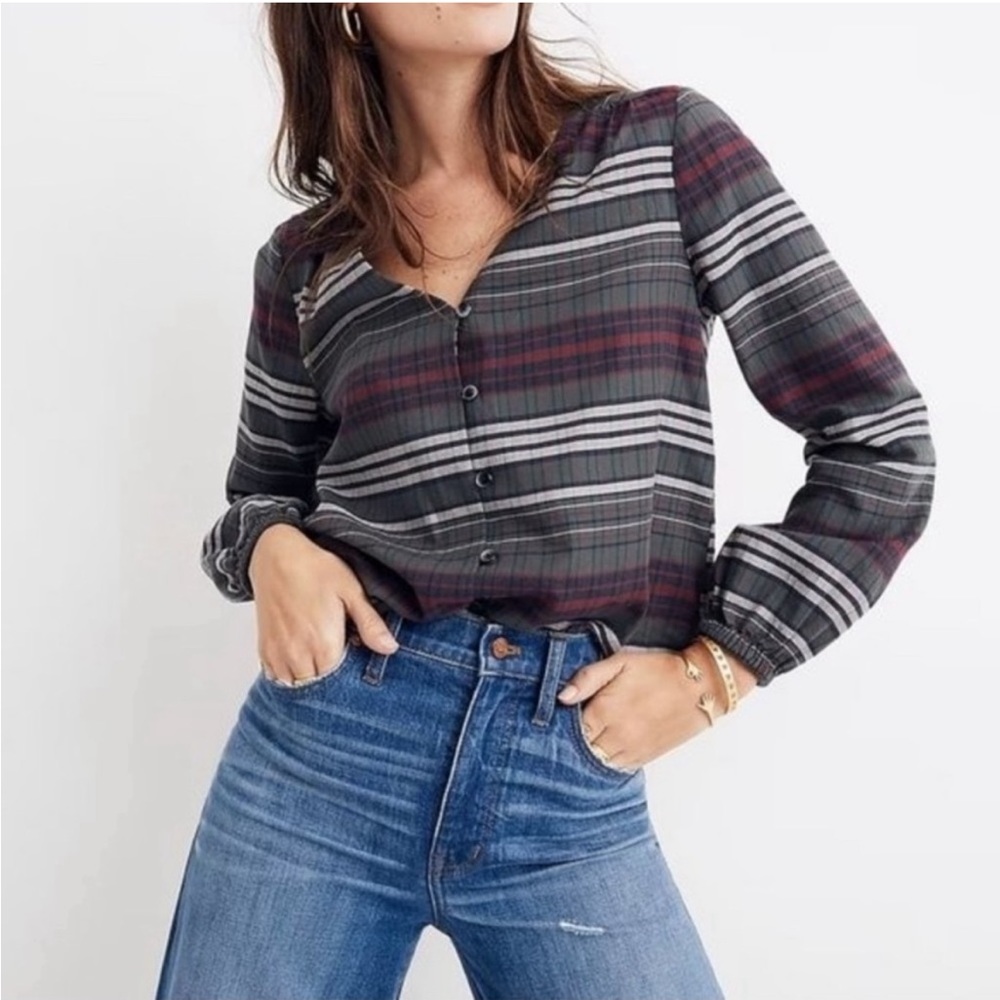 Madewell | Pineview Plaid V Neck Button Down Top